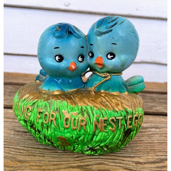 Vintage 1970s Enesco Bluebirds On Nest Savings Bank - Picture 9 of 9